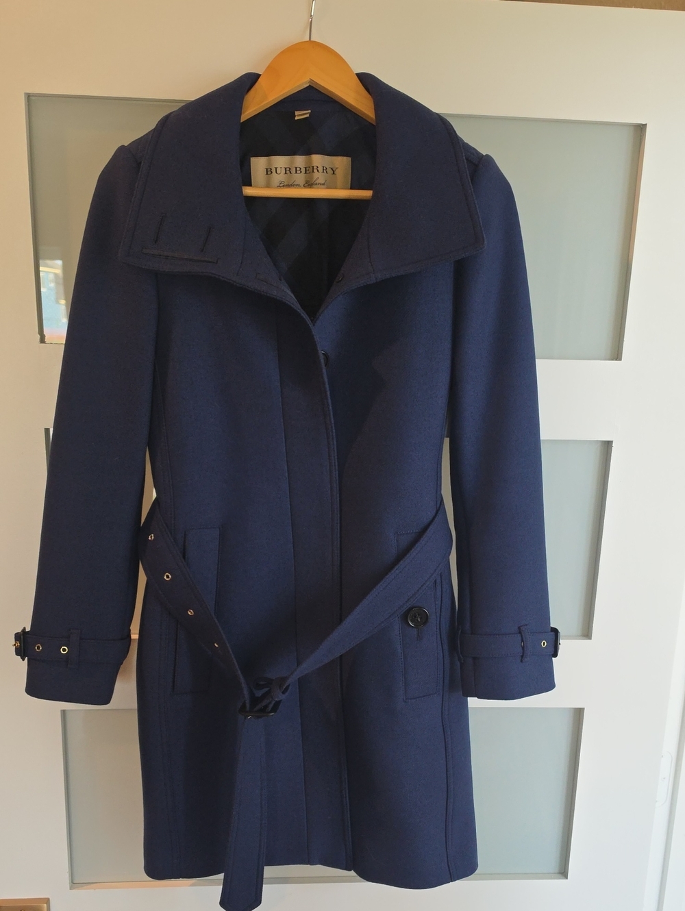 Burberry Midnight Blue Wool Belted Trench Coat
